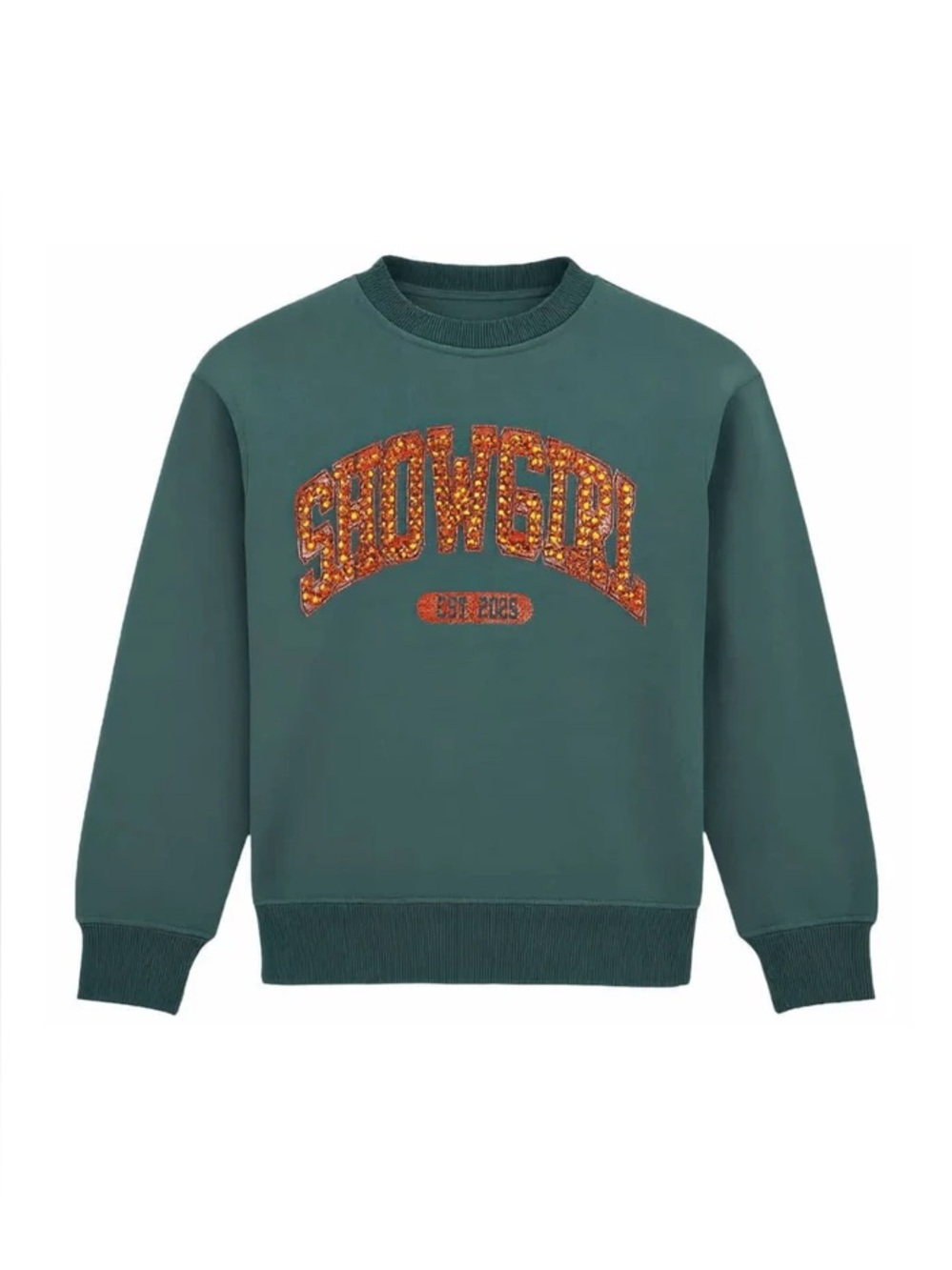 Lola + the Boys - Showgirl Green Sweatshirt Girls with Orange Sequin Logo